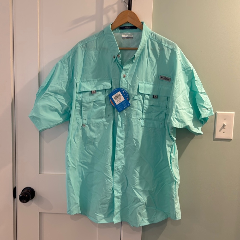 BRAND NEW XXL Columbia Bahama Mens Fishing‎ Short Sleeve Shirt Gulf Stream blue